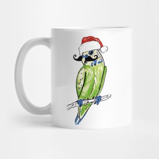 Christmas budgie with moustache Mug